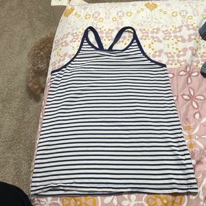 Sleeveless shirt, size 14 white with blue stripes